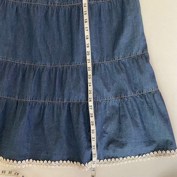 Studio Wear Apparel Tiered Ombré Long Denim Skirt w/Lace Hem Size Small Pull On - Picture 5 of 9